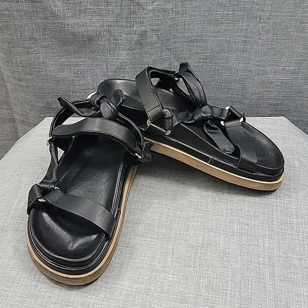 ALOHAS Women's Tied Together Black Leather Sandals SZ 38EUR 7 -7.5US